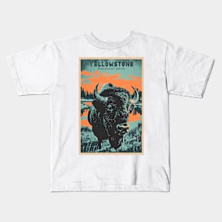 Yellowstone National Park Buffalo Vintage Travel Poster Kids T-Shirt